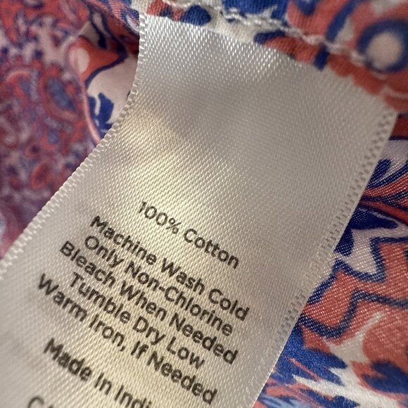 Talbots Women's Top Plus 1X Paisley Pink Blue Popover 3/4 Sleeves Cotton Light - Picture 7 of 9